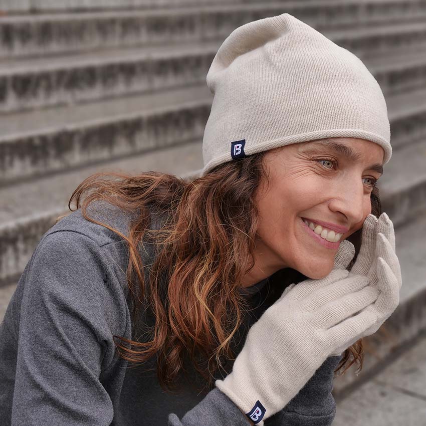 Bonnet et Gants Cachemire - Blanc Bonnet