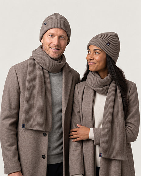 Bonnet écharpe Mérinos taupe