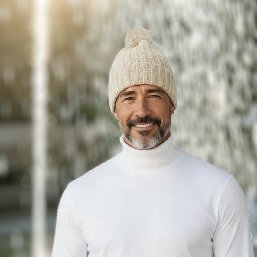 Bonnet Pompon Laine Française - Blanc Bonnet