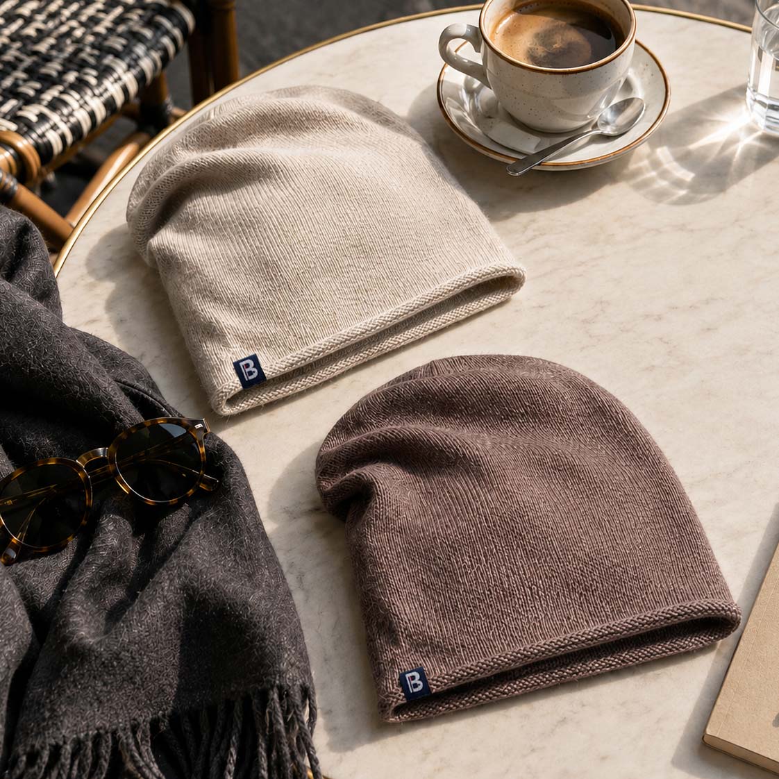 Bonnet Cachemire écru et marron
