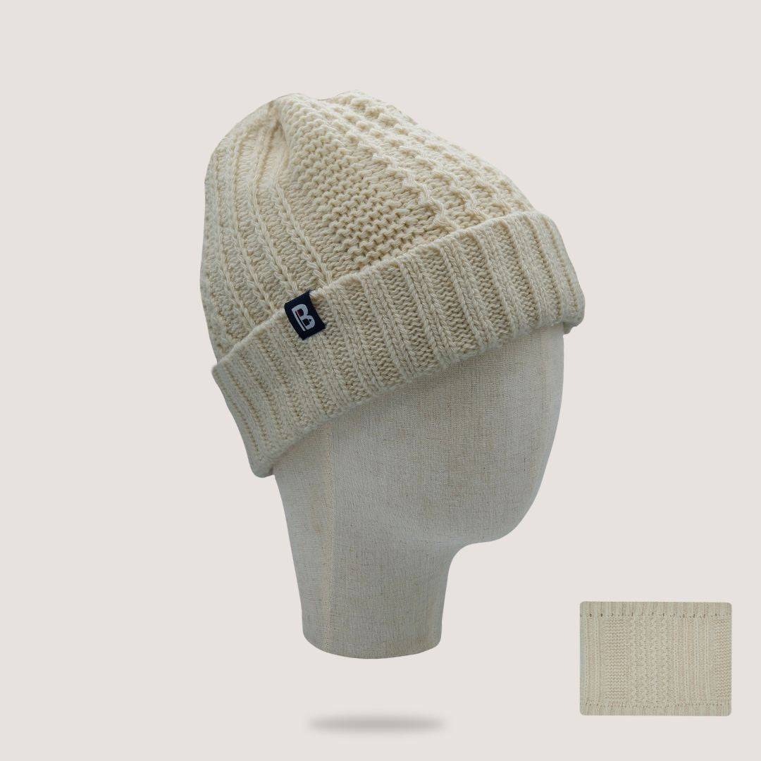 Bonnet et Tour de cou Laine Française - Blanc Bonnet