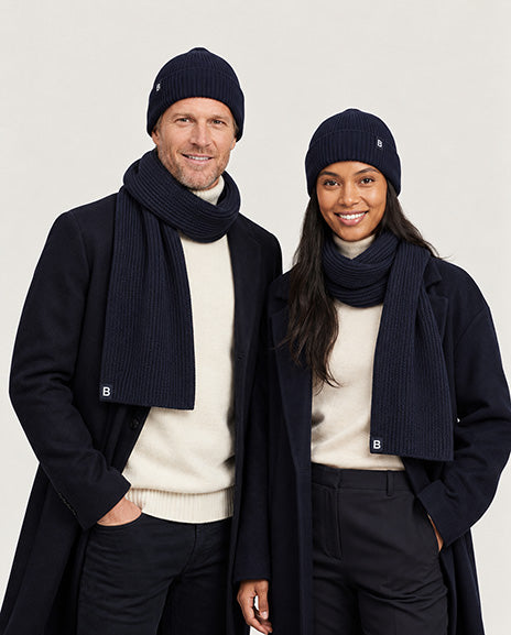Bonnet écharpe Mérinos bleu marine