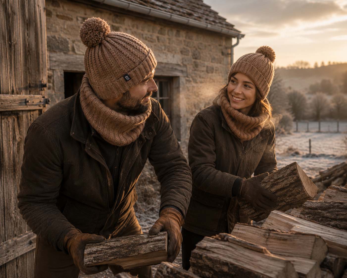 Bonnet tour de cou laine française marron